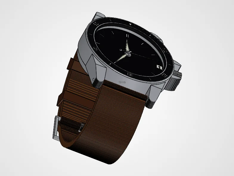 Montre sport complète modélisée en 3D avec bracelet cuir